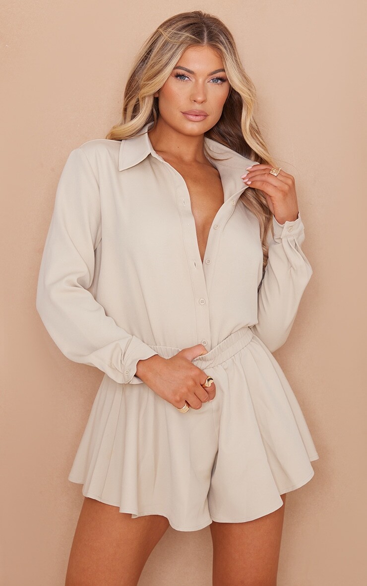

PrettyLittleThing Рубашка оверсайз с длинными рукавами Stone