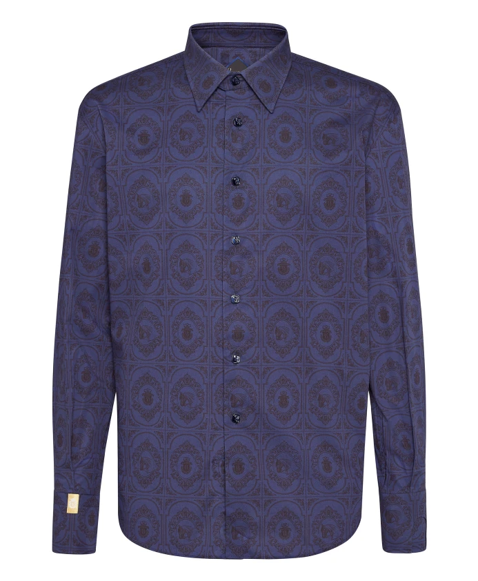 

Рубашка с изображением лошадей и золотой огранкой LS Milano Billionaire, синий