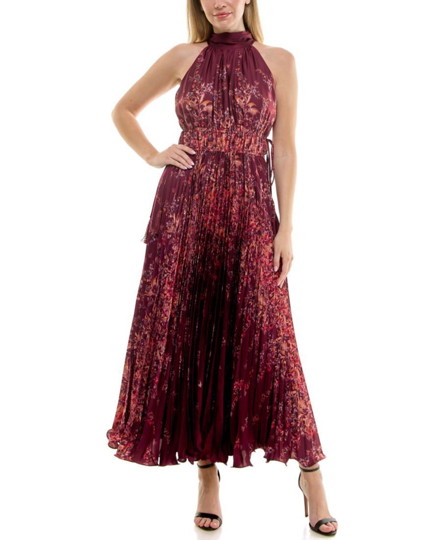 

Женское плиссированное платье с воротником-халтером в виде солнечных лучей Taylor, Plum