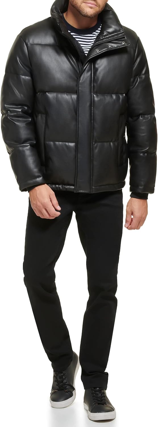 Мужская классическая стеганая куртка Calvin Klein из искусственной кожи, Black — фото 2