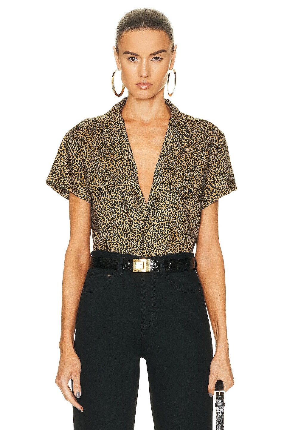 

Рубашка Saint Laurent Cropped Short Sleeve, цвет Black & Camel
