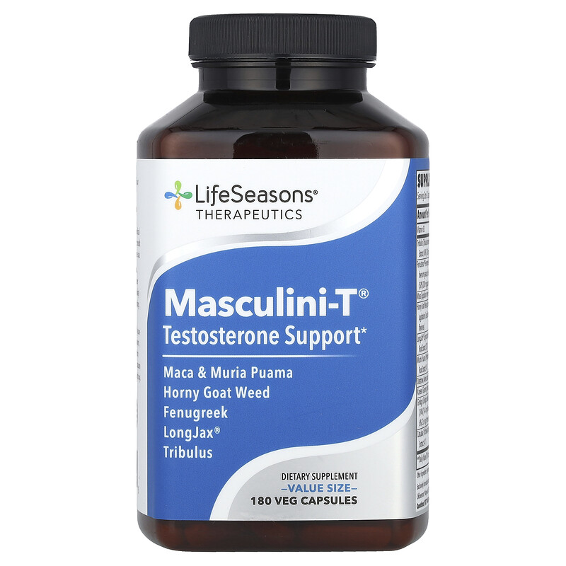 

LifeSeasons, Therapeutics, Masculini-T, поддержка тестостерона, 180 растительных капсул