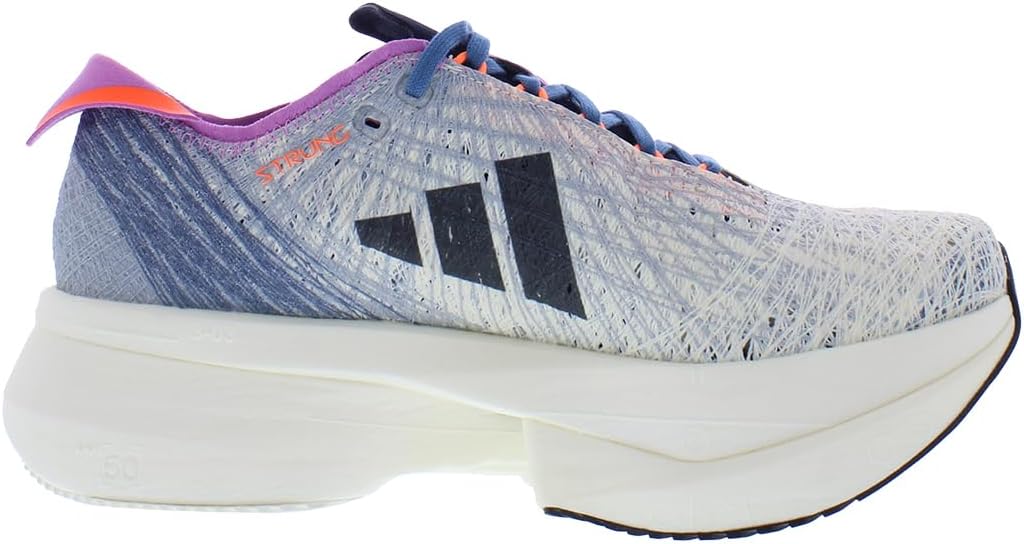 Беговые кроссовки ADIDAS Adizero Prime X Strung - легкие и гибкие с бесшовной посадкой, энергоэффективным дизайном, цвет: Solar Red/Black/Blue Dawn, белый/сиреневый — фото 3