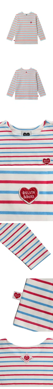 Детская футболка с длинным рукавом Bb Heart Multi Stripe Boat Neck красная от Belita&Boys — фото 4
