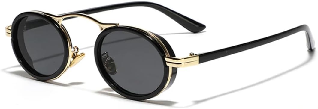 

Солнцезащитные очки для мужчин и женщин - защита UV400 - панк, маленькие овальные градиентные линзы, для занятий спортом на открытом воздухе и вождения DSVIGF, Golden Black Gray