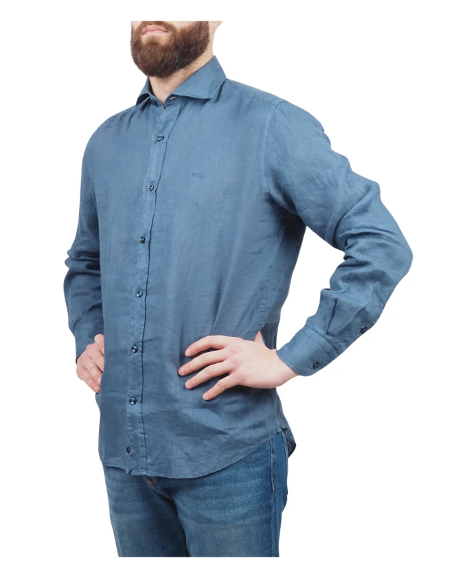 

Синяя льняная рубашка с французским воротником Paul & Shark, синий