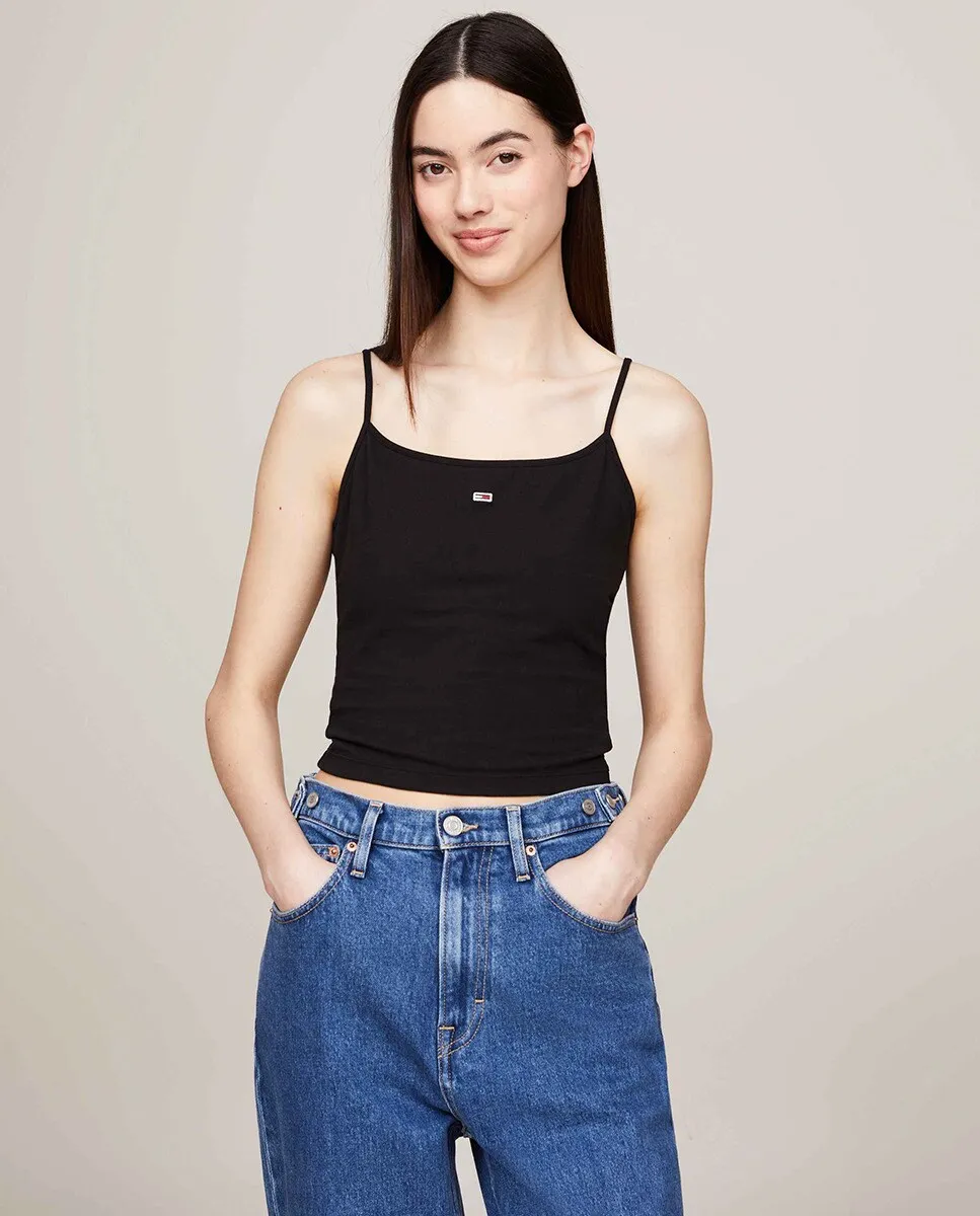 

Женская укороченная майка без рукавов Tommy Jeans, черный