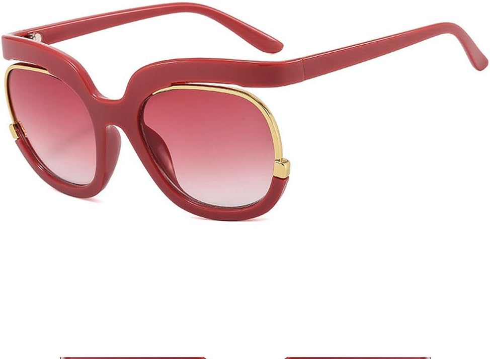 

Модные круглые солнцезащитные очки большого размера для женщин и мужчин, ретро-солнцезащитные очки для женщин, трендовые овальные очки с защитой от УФ-излучения UV400 TKKTLLT, Bean Paste Red