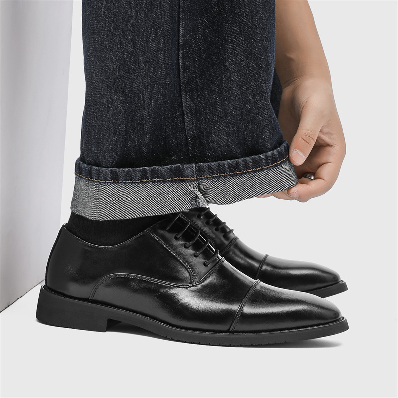 WEISHIBANGWEI Мужские классические туфли черные с потайной платформой, цвет Black Hidden Wedge — фото 3