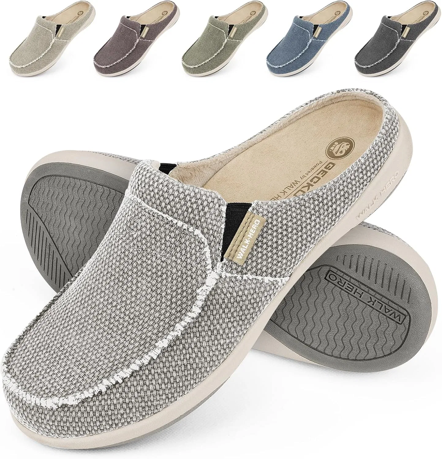Тапочки с поддержкой стопы, Grey ( Built-in Suede Insoles ) WALK·HERO COMFORT AND SUPPORT