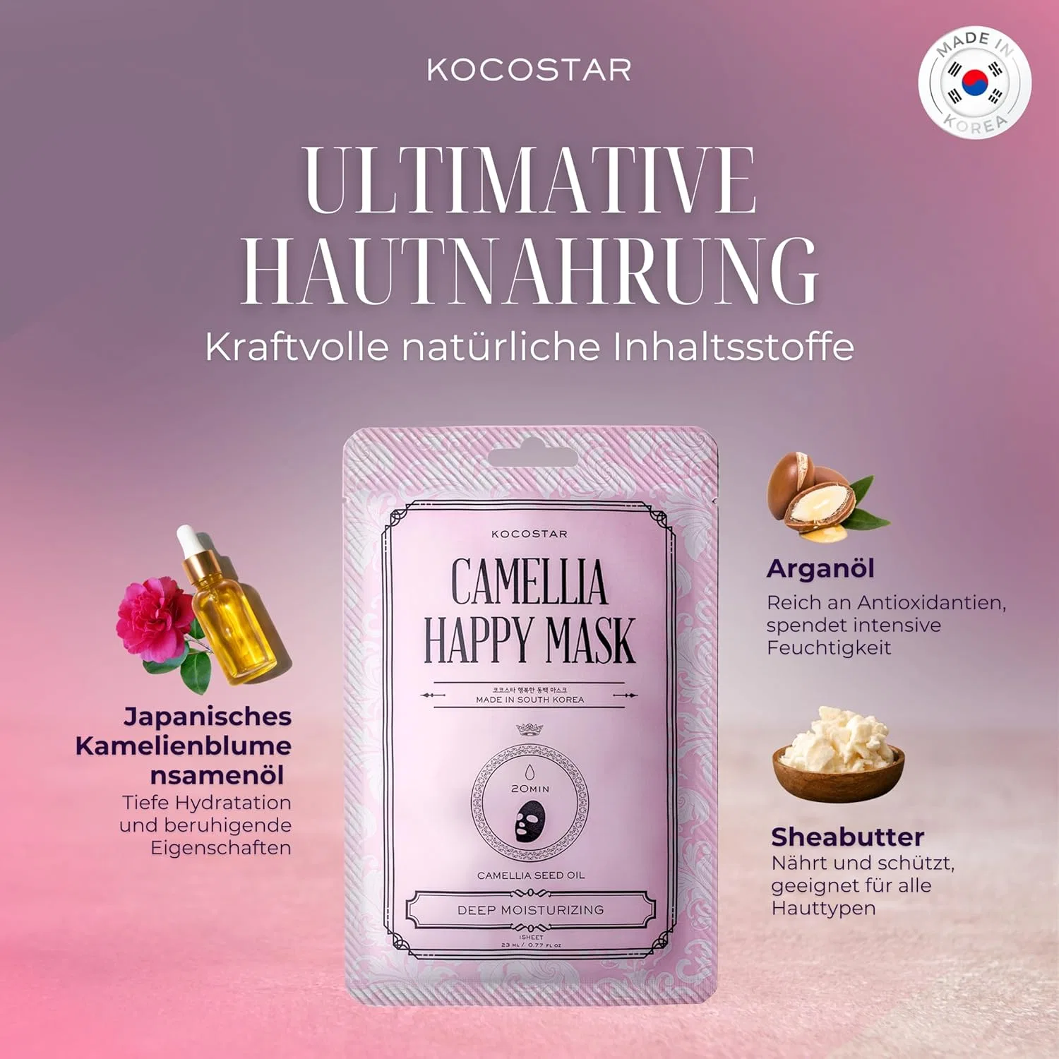 Тканевая маска Kocostar — Увлажняющая для лица с маслом красной камелии «Camellia Happy Mask» — фото 4