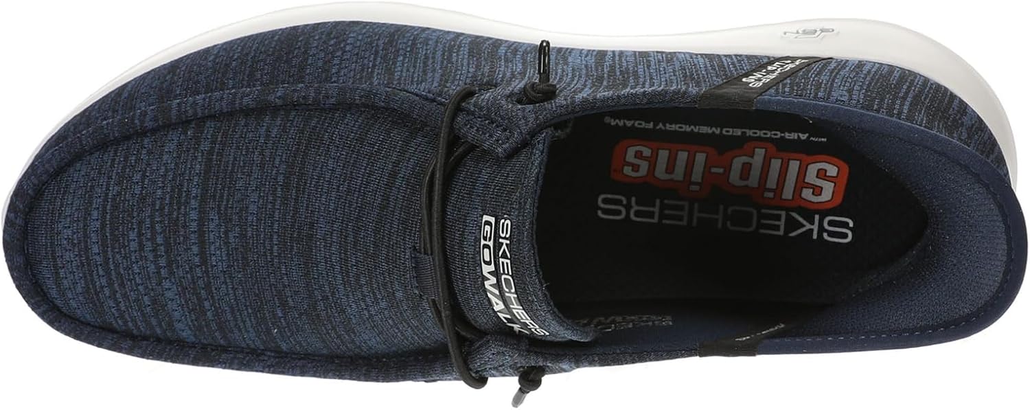 Мужские слипоны Skechers GoWalk Max - спортивные повседневные прогулочные туфли, Амортизирующая стелька с охлаждающей воздухом памятью формы, темно-синий — фото 3