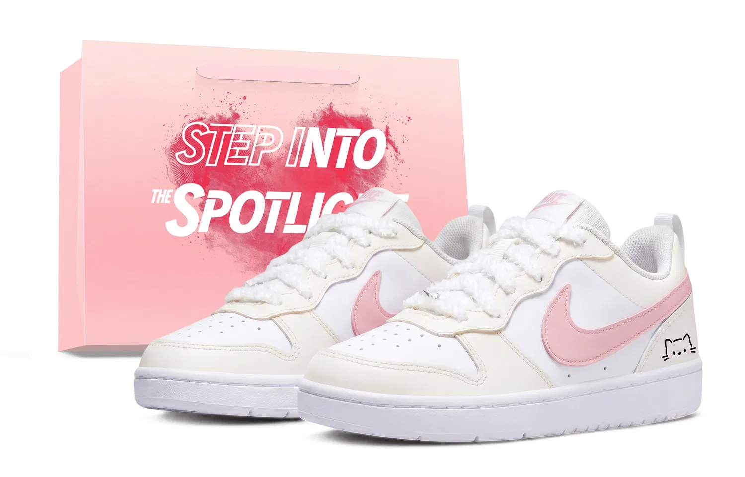 Детские кроссовки для скейтбординга Nike Court Borough Fluffy Meow Бежево-розовые