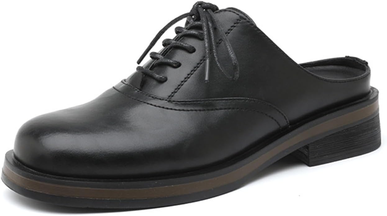 

Мужские кожаные сандалии с массивным каблуком на платформе, с ремешком сзади, оксфорды, модные туфли с круглым носком, на шнуровке, с устойчивым каблуком, без застежки, мюли-клоги для повседневного досуга, работы и бизнеса Uzujbaa, черный