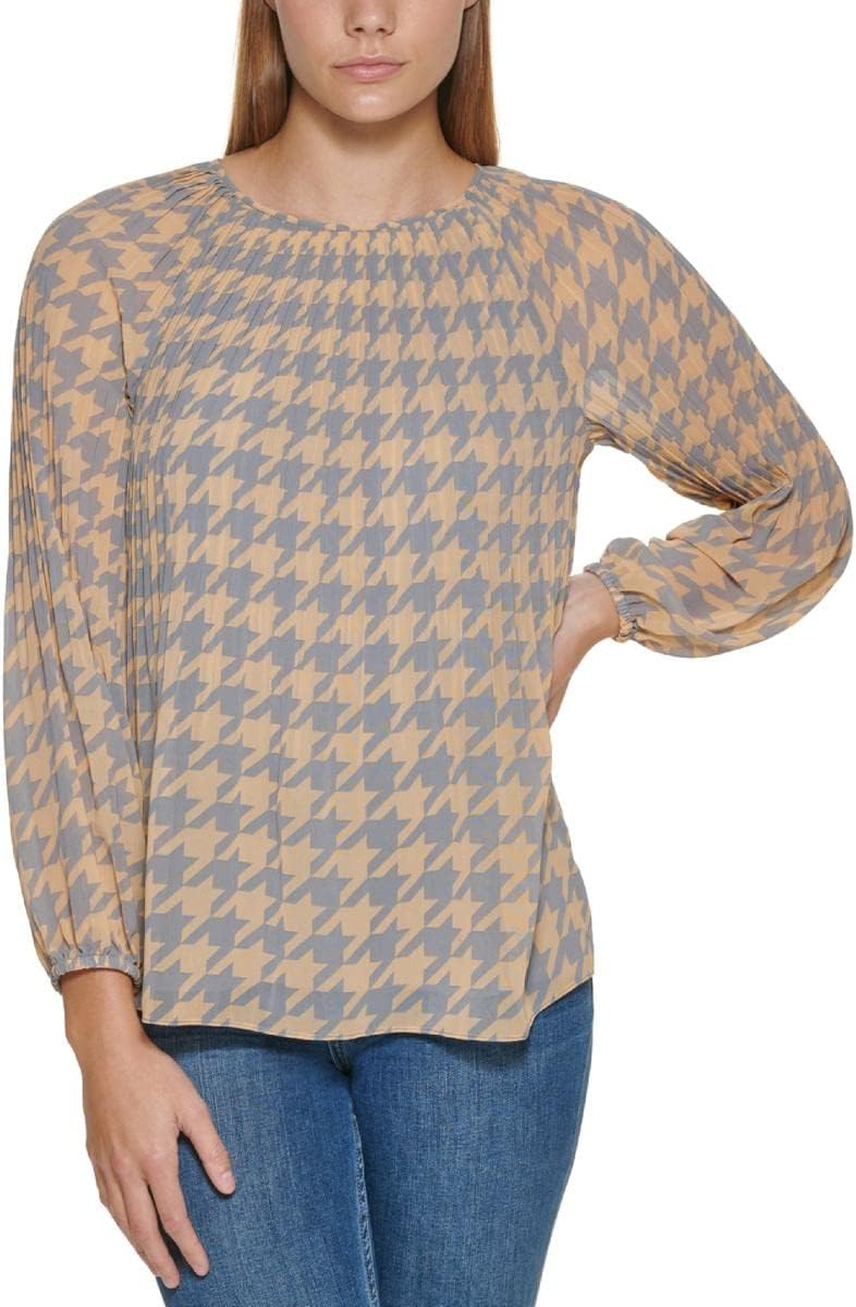 

Женская блузка Calvin Klein с узором «гусиная лапка» и плиссировкой, Tin Combo