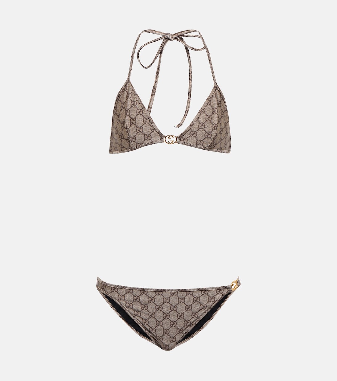 

Бикини с вырезом халтер и логотипом GG GUCCI, коричневый