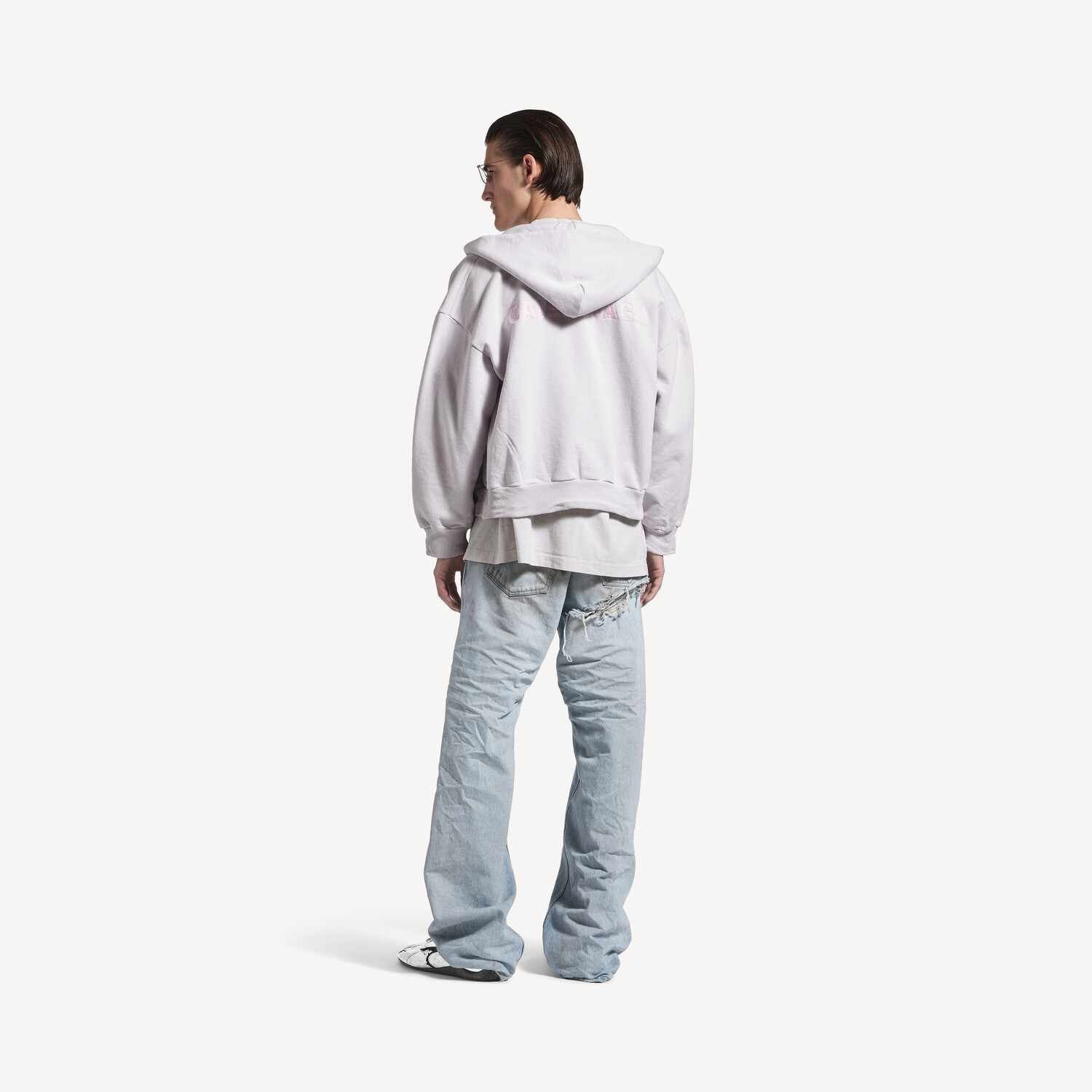 Мужское худи balenciaga на молнии сзади стандартного кроя в грязно-белом/нежно-розовом цвете BALENCIAGA, нежно-розовый/грязно-белый — фото 3