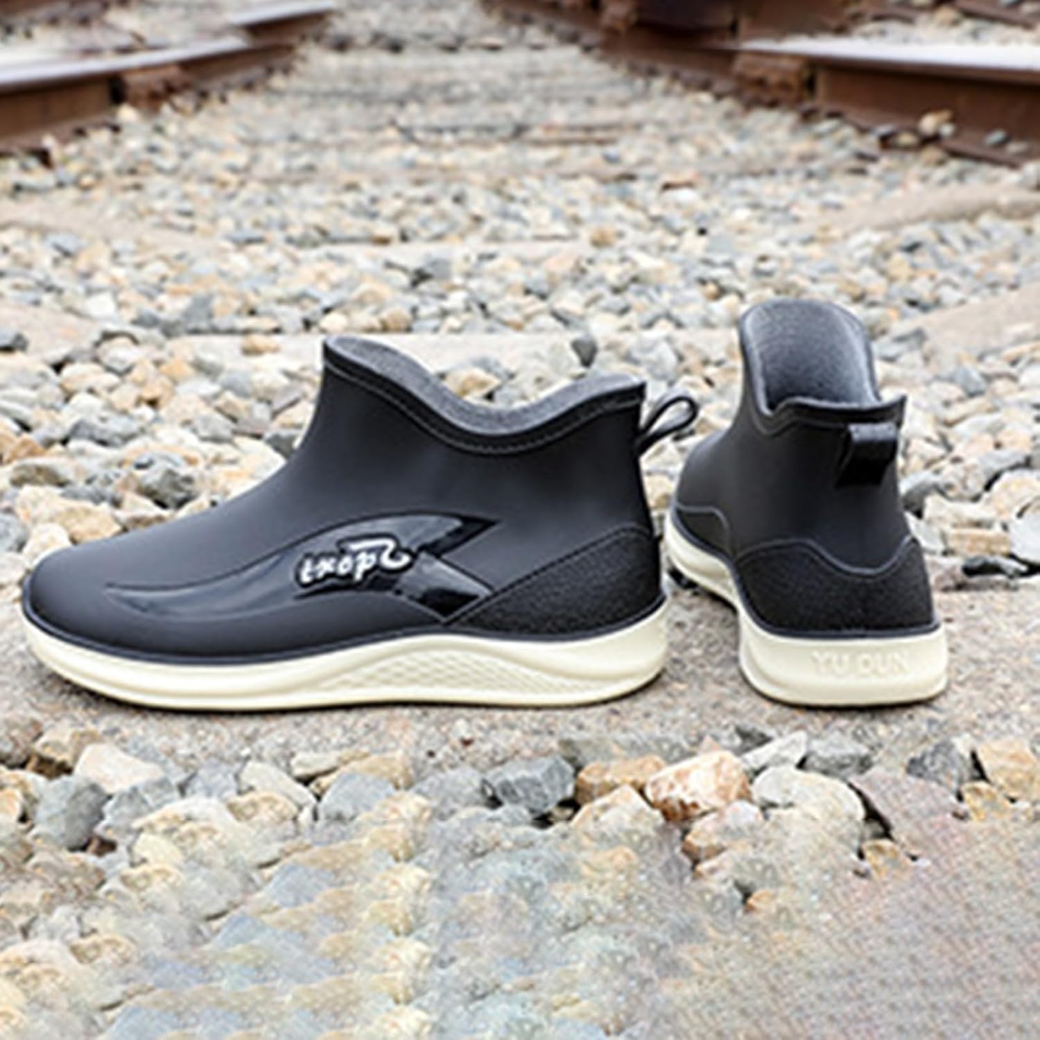 Резиновые сапоги для мужчин и женщин, водонепроницаемые, противоскользящие, ботинки до щиколотки для активного отдыха, комфортная рабочая обувь для рыбалки, садоводства и прогулок на лодке Generic, черный — фото 3
