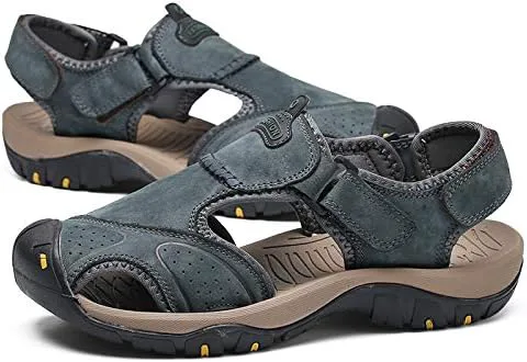 

Мужские походные кожаные сандалии для вождения, повседневные спортивные пляжные туфли с закрытым носком, дышащие легкие водные сандалии для прогулок на открытом воздухе Generic, синий