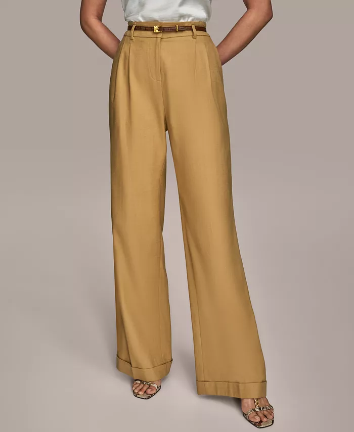 

Женские льняные брюки свободного кроя, Regular & Petite Donna Karan New York, коричневый/бежевый