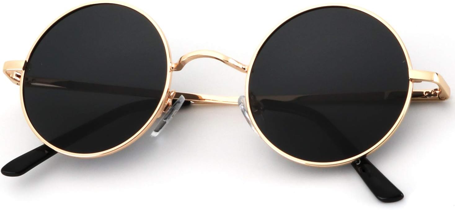 

Круглые поляризованные солнцезащитные очки KALIYADI для мужчин и женщин в стиле ретро с металлическим ремешком и эффектом хиппи, защита от УФ-излучения, A02-golden Frame Black Lens