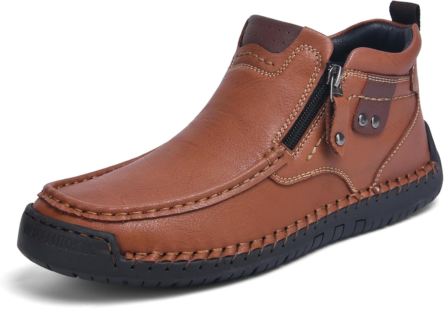 

Мужские ботинки слипоны до щиколотки, легкие и дышащие, с боковой молнией, противоскользящие, повседневные обувь для прогулок и вождения Zhoupulp, светло-коричневый