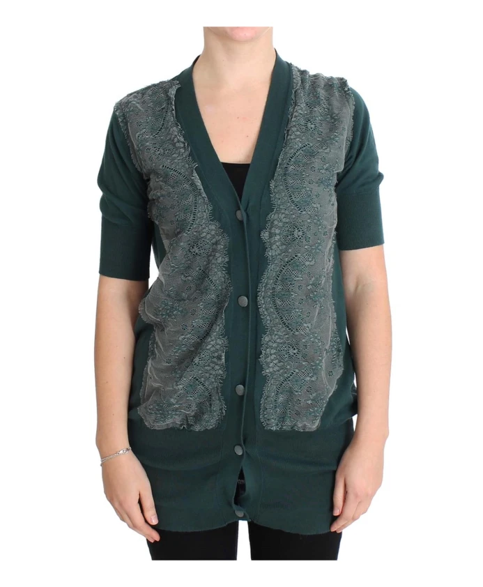 

Зеленый кружевной кардиган-пуловер, изготовленный в Италии. Pink Memories, зеленый