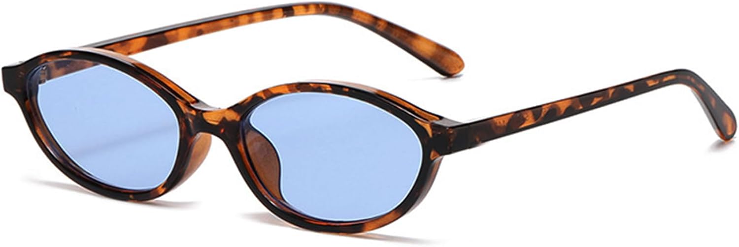 

Ретро-солнцезащитные очки овальной формы для женщин. Модные овальные узкие солнцезащитные очки «кошачий глаз» в стиле 90-х. Винтажные очки Breaksun, Brown Leopard/Blue