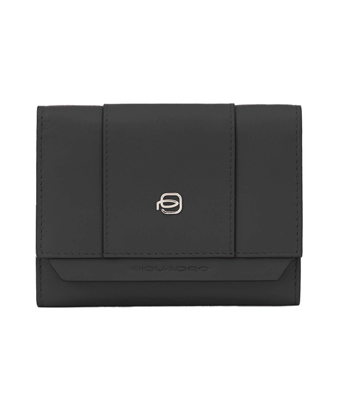 

Небольшой кожаный кошелек для женщин с отделениями для кредитных карт, с защитой от RFID-сканирования. Piquadro, черный