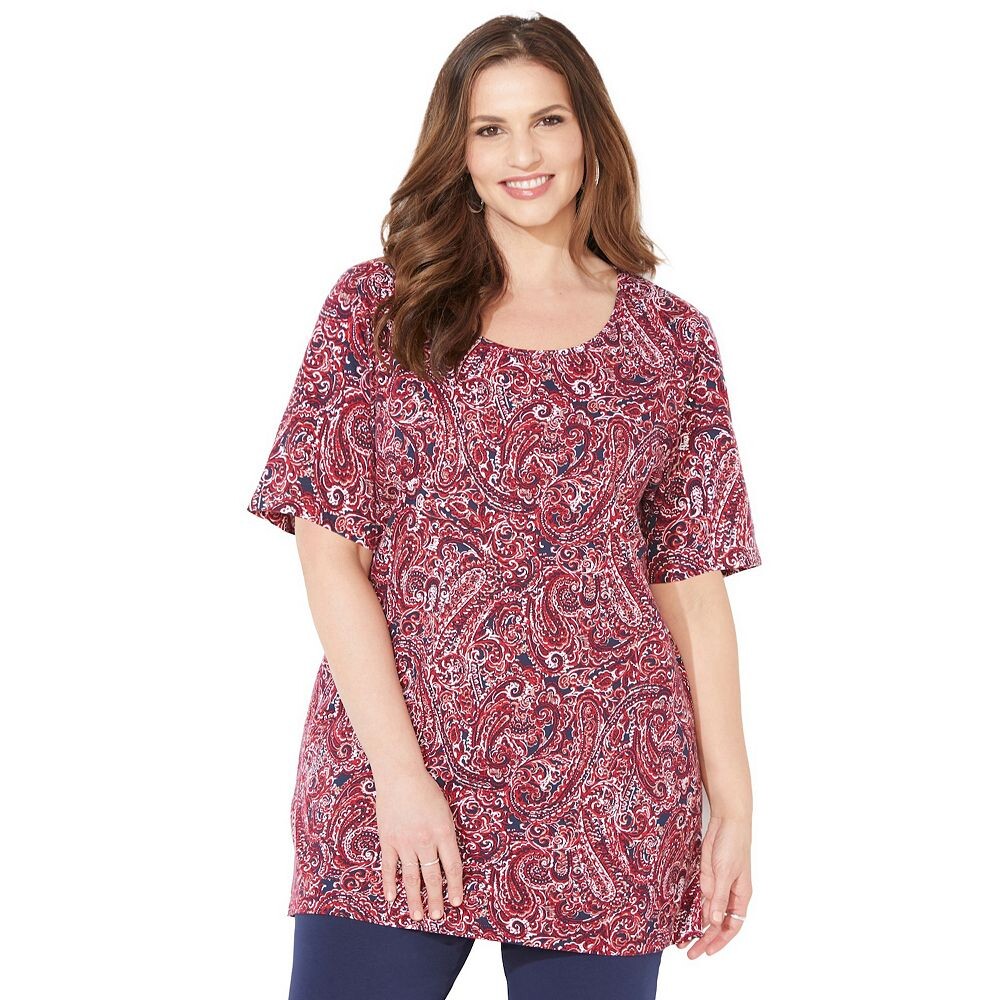 

Женская футболка размера плюс с короткими рукавами и круглым вырезом Catherines Easy Fit, цвет Paisley Print