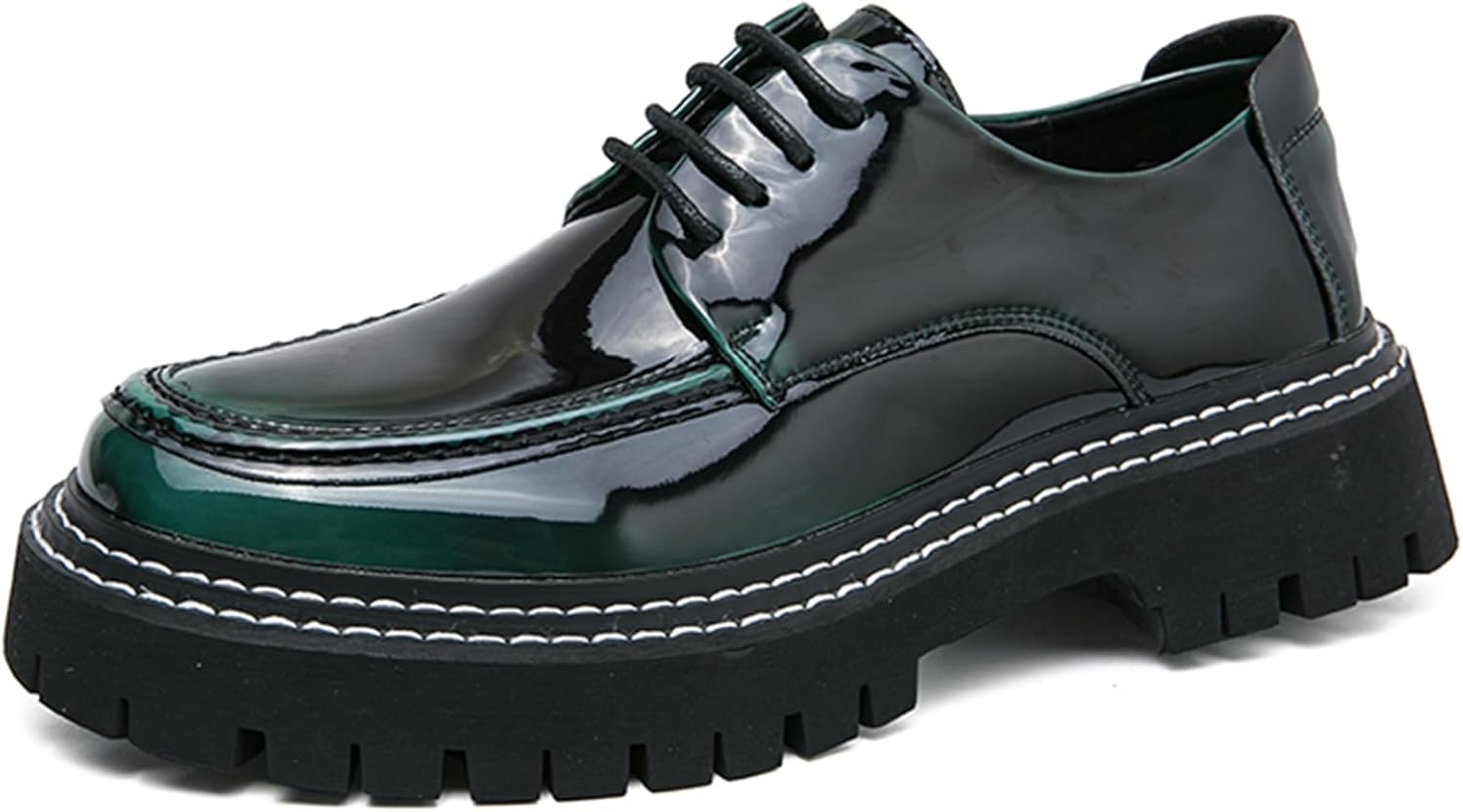 

Мужские классические оксфорды из лакированной кожи на платформе с круглым носком, рифленой подошвой, противоскользящие, шнуровка, деловая кожаная обувь, модные и формальные оксфорды Nvbuke, зеленый