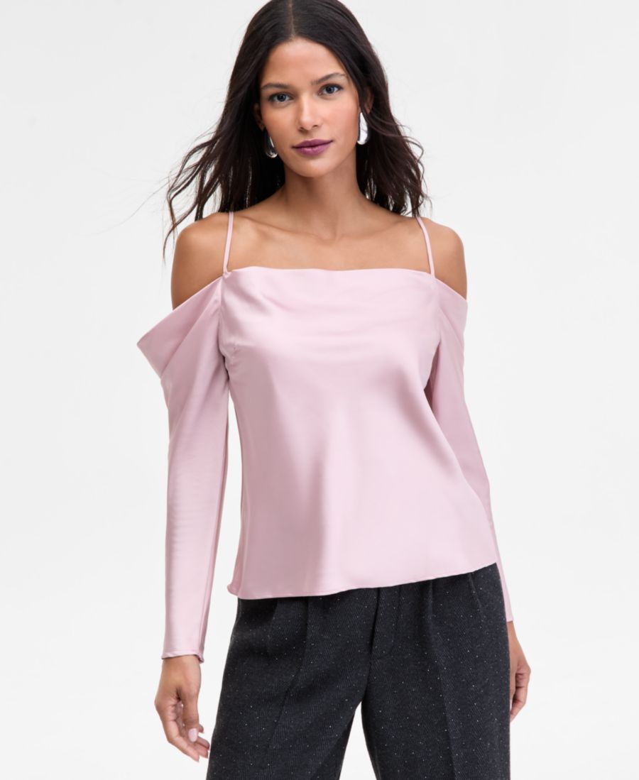 

Женская блузка с открытыми плечами и драпировкой, эксклюзивно от Macy's INC International Concepts, Pale Mauve