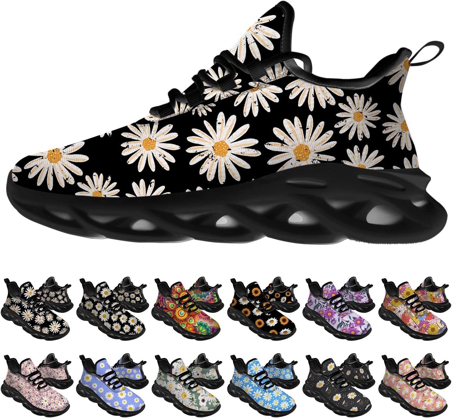 

Кроссовки Ciadoon Daisy для женщин и мужчин, беговые кроссовки для дороги, удобная спортивная и ходовая обувь, теннисные кроссовки с цветочным принтом, подарки для мальчиков и девочек, черный