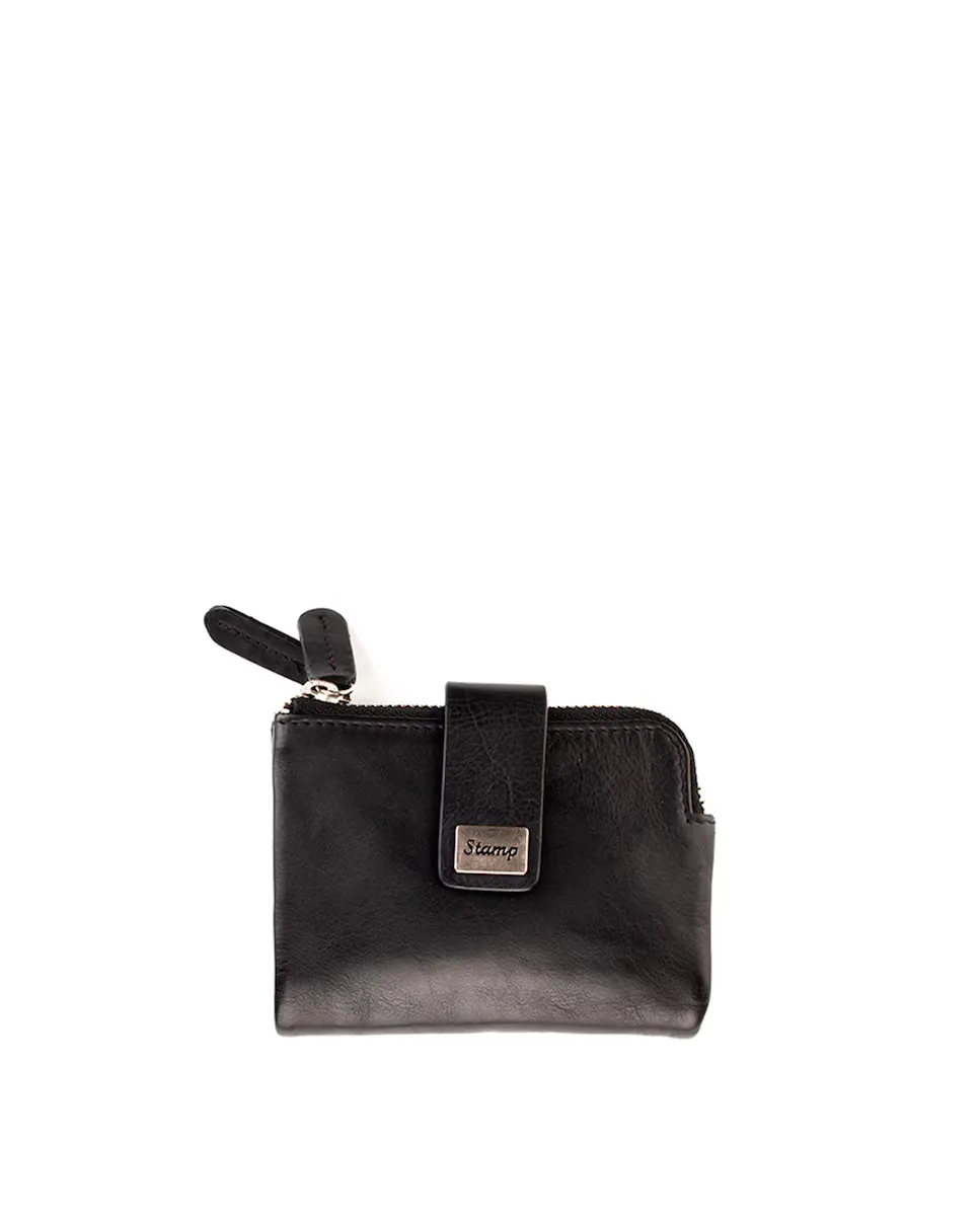

Маленький женский кошелек из мягкой мытой кожи Stamp, черный