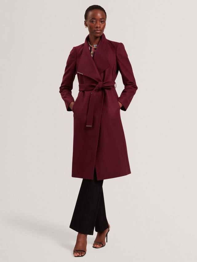 

Длинное пальто из шерсти с поясом в цвете rose Ted Baker, Burgundy