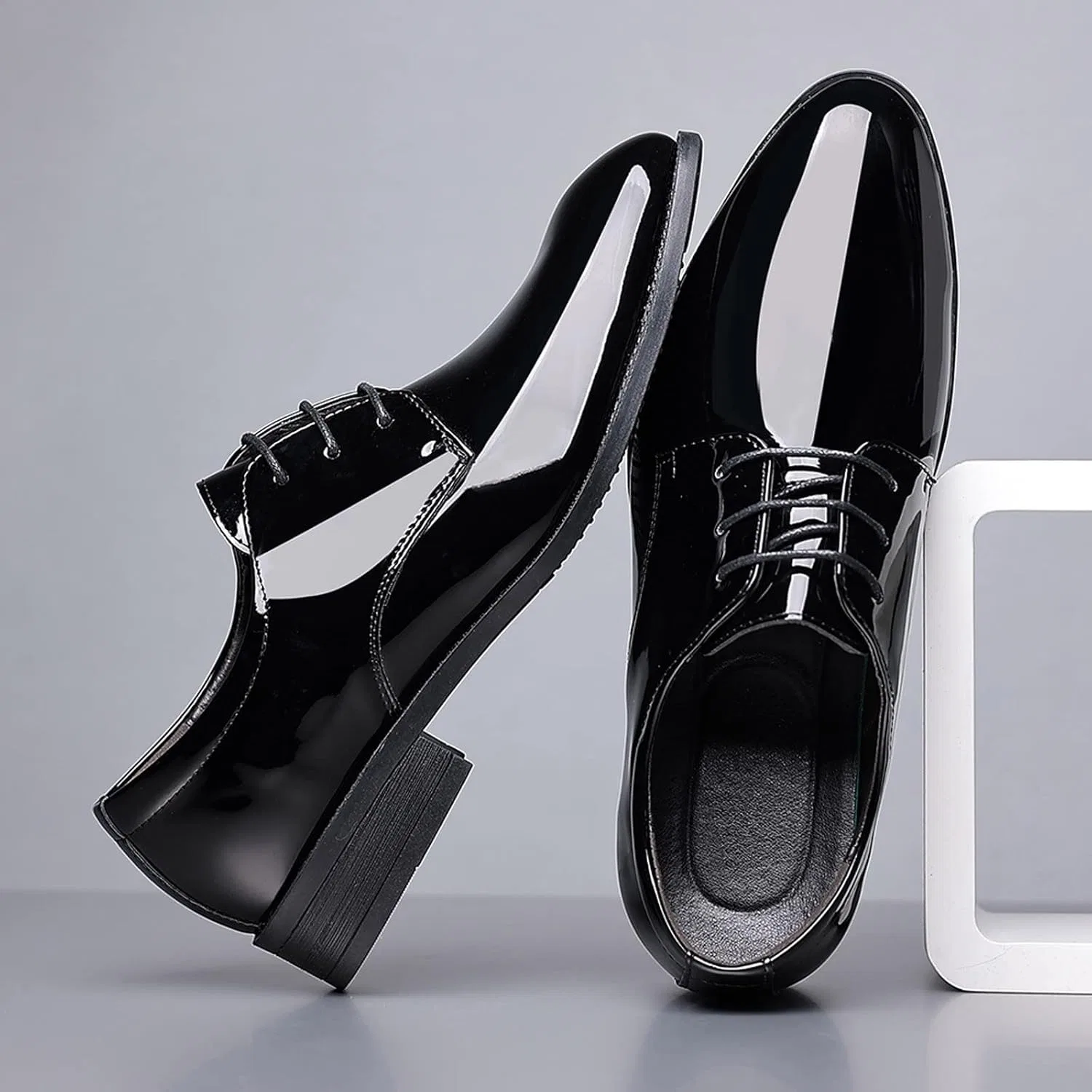 Туфли Mens Shoes Size 10 Fashion Breathable Comfortable Business Lace Up Casual Solid Color Leather Shoes Slip On Shoes Men Leather Work Generic, Black — фото 4