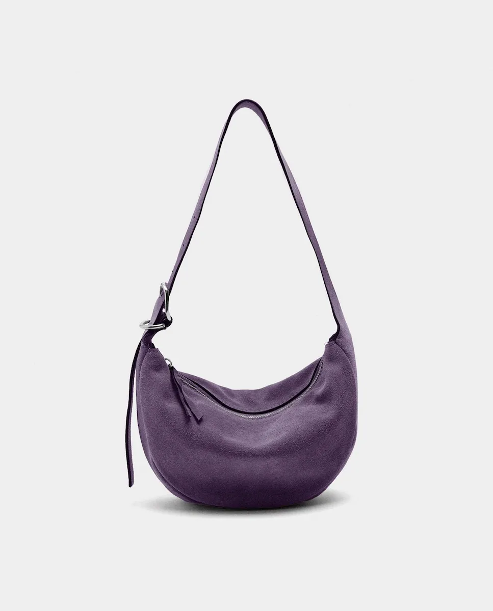 

Женская кожаная сумка через плечо в стиле хобо с застежкой-молнией, гладкая Parfois, фиолетовый