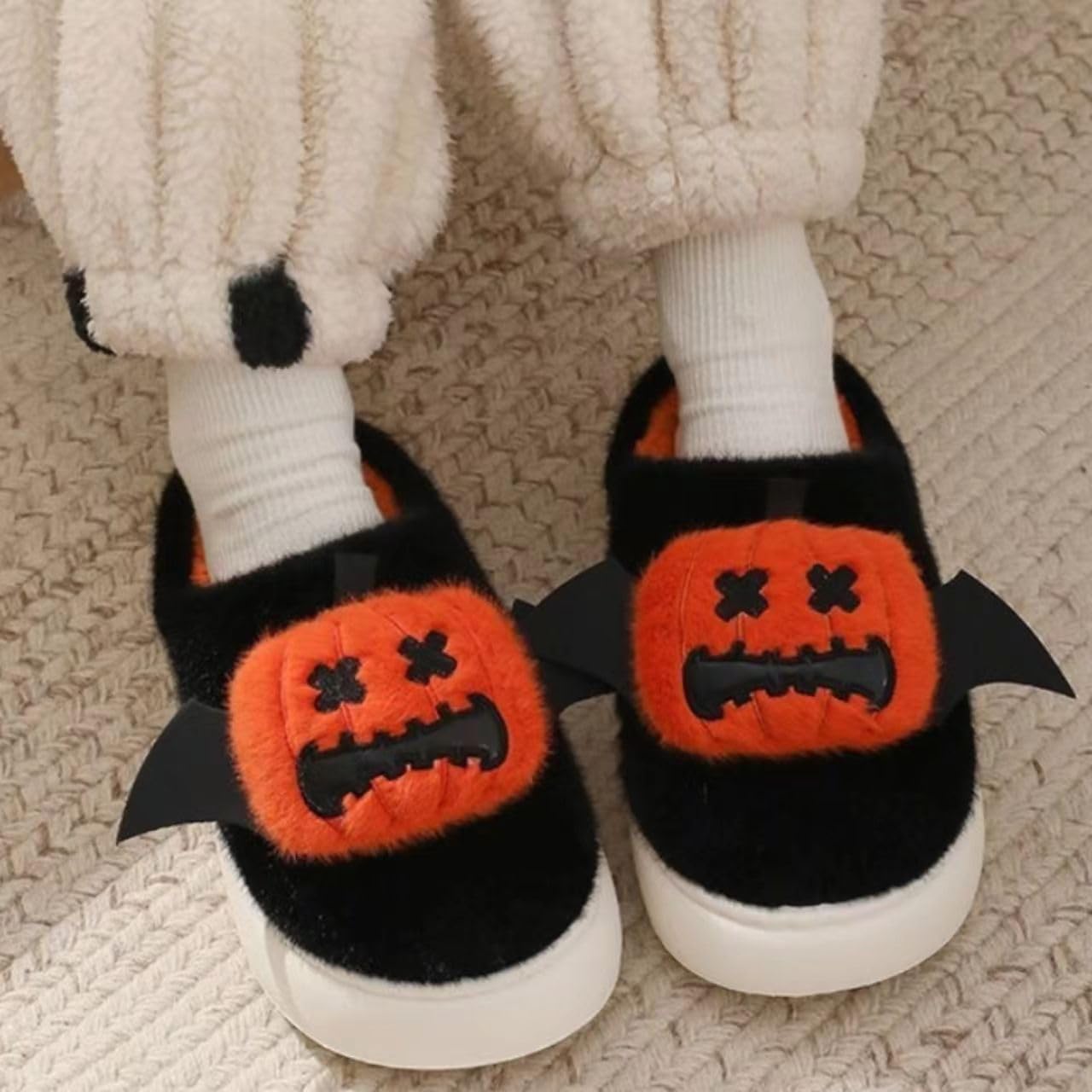 Тапочки jiajiubai Halloween - теплые уютные тапочки с привидениями и тыквой для дома и улицы, для праздничного использования, Pumpkin — фото 4