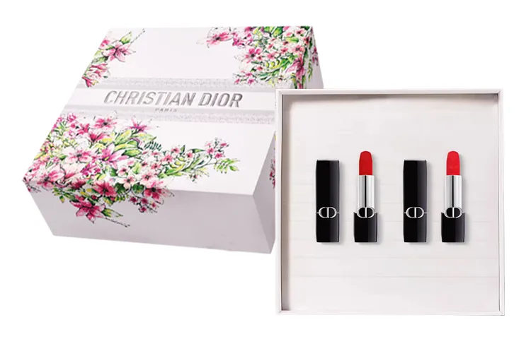 DIOR Помада матовая Intense Blue Gold Velvet, двойной набор в подарочной упаковке Love Floral Box Limited Edition, Legend Lipstick #999+Fiery Red Lips #777 — фото 3