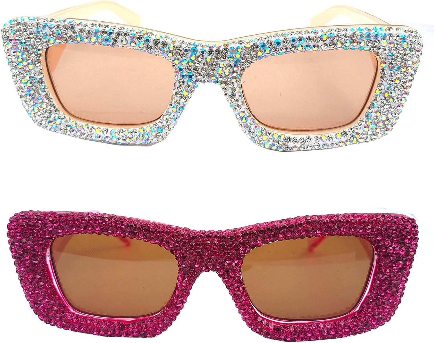 

Солнцезащитные очки Willochra для женщин с квадратными линзами и бриллиантами, мужские солнцезащитные очки в стиле Y2K с разноцветными стразами для вечеринок, винтажные солнцезащитные очки для женщин, 2pcs-ab&purple