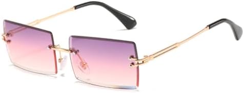 

Модные прямоугольные солнцезащитные очки без оправы для женщин, солнцезащитные очки с градиентным переходом для мужчин, защита от УФ-излучения UV400 MTZJH, Purple Pink