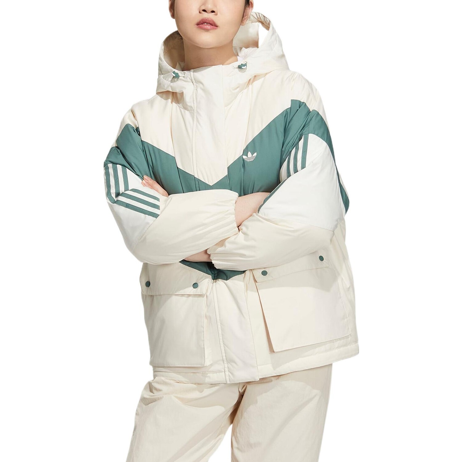 COLORBLOCK DOWN пуховик женский белый/зеленый Adidas Originals — фото 2