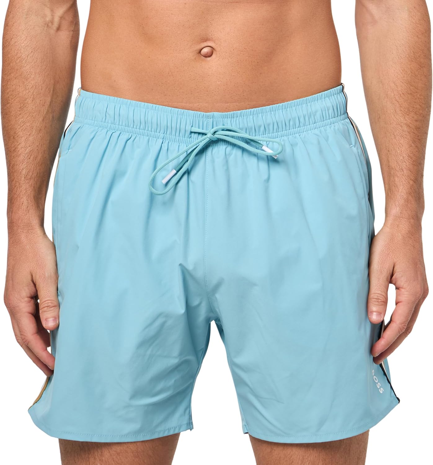 

Мужские однотонные плавки-шорты BOSS с культовыми полосками по бокам, Arctic Blue, Синий, Мужские однотонные плавки-шорты BOSS с культовыми полосками по бокам, Arctic Blue