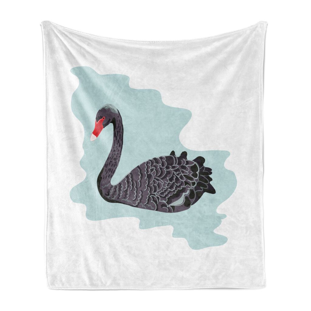 

ABAKUHAUS Swan Мягкое фланелевое флисовое одеяло, водяная птица с цифровым рисунком, уютный плюш для использования в помещении и на открытом воздухе, 125 x 175 см, темно-фиолетово-серый, белый