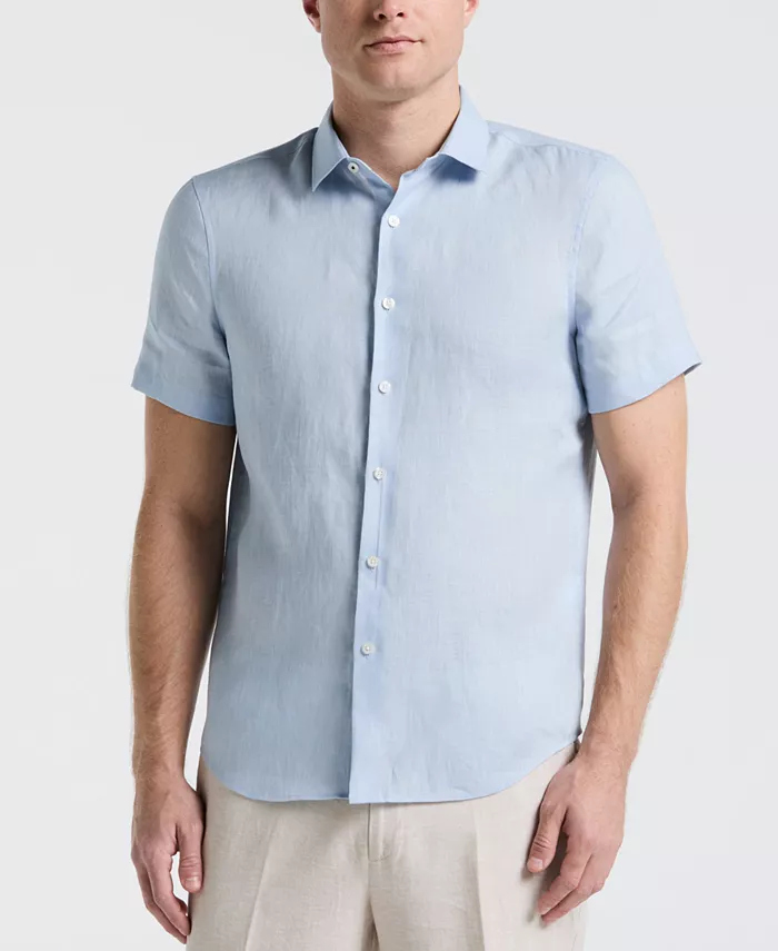 

Мужская однотонная льняная рубашка Perry Ellis, синий