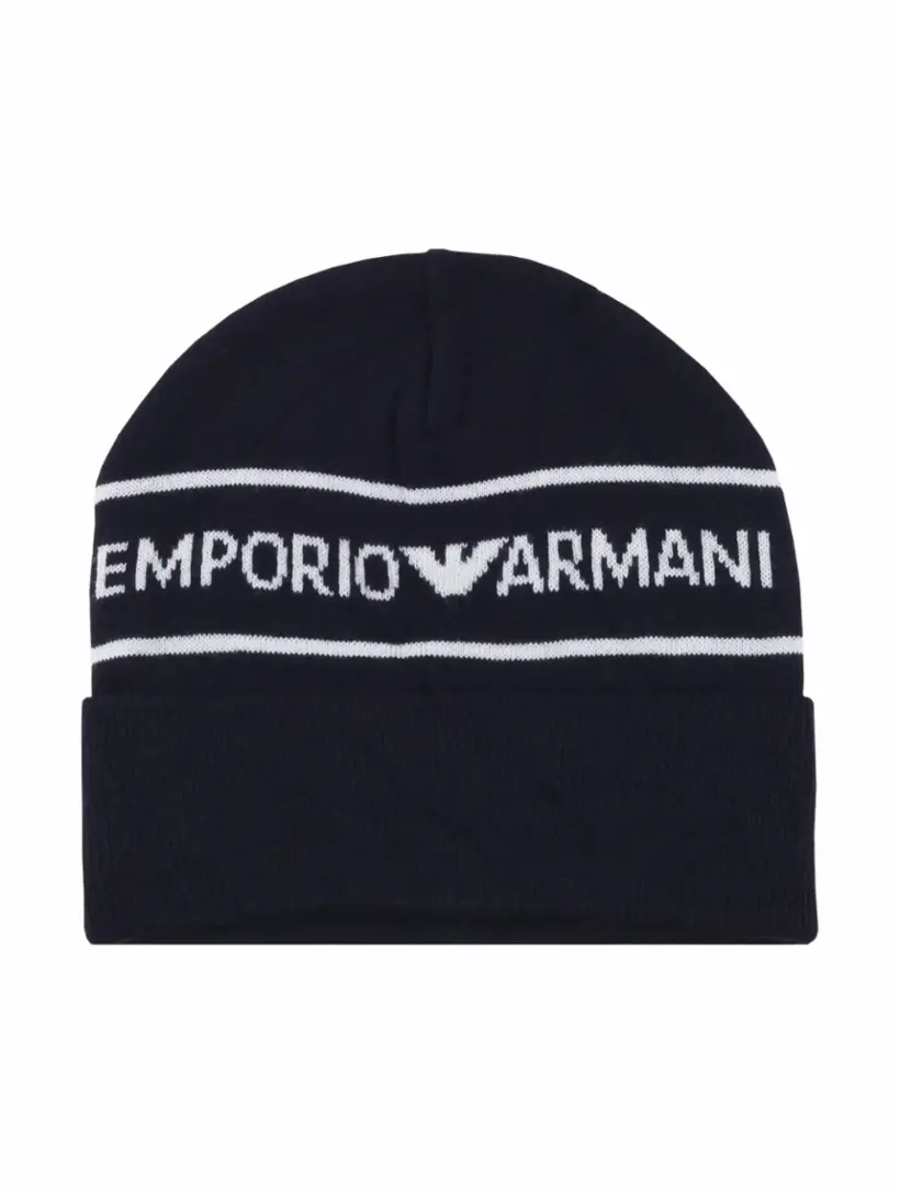 

Вязаная шапка с принтом EMPORIO ARMANI, тёмно-синий