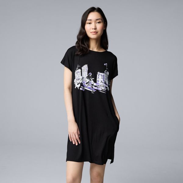 

Женская ночная рубашка с коротким рукавом Simply Vera Vera Wang, цвет black placed novelty