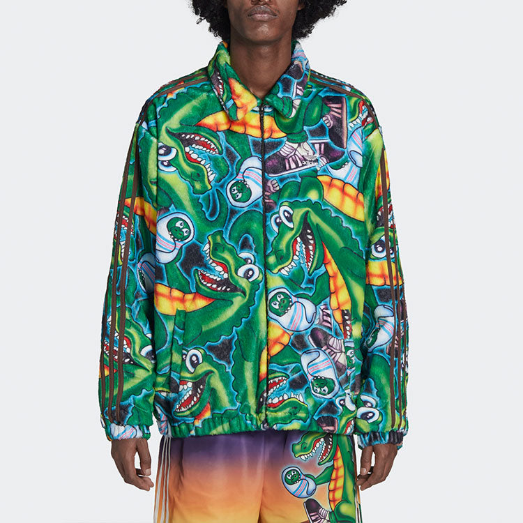 Куртка adidas originals x Kerwin Frost Crossover Cartoon Full Print lapel Jacket Green H66306 — фото 4