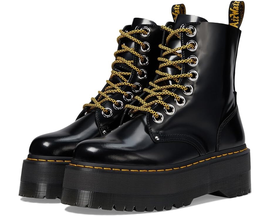 Ботинки Dr. Martens Jadon Max Platform в цвете Black Buttero с желтыми деталями