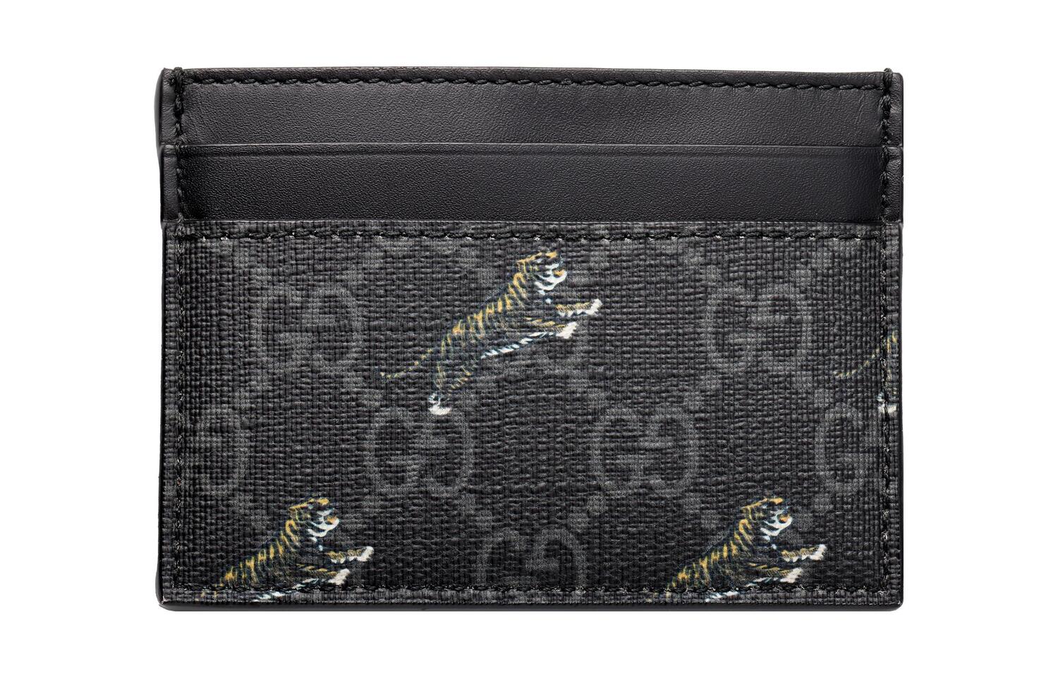 

GUCCI Холщовый кошелек с кожаным отделением для карт Мужской черный серый